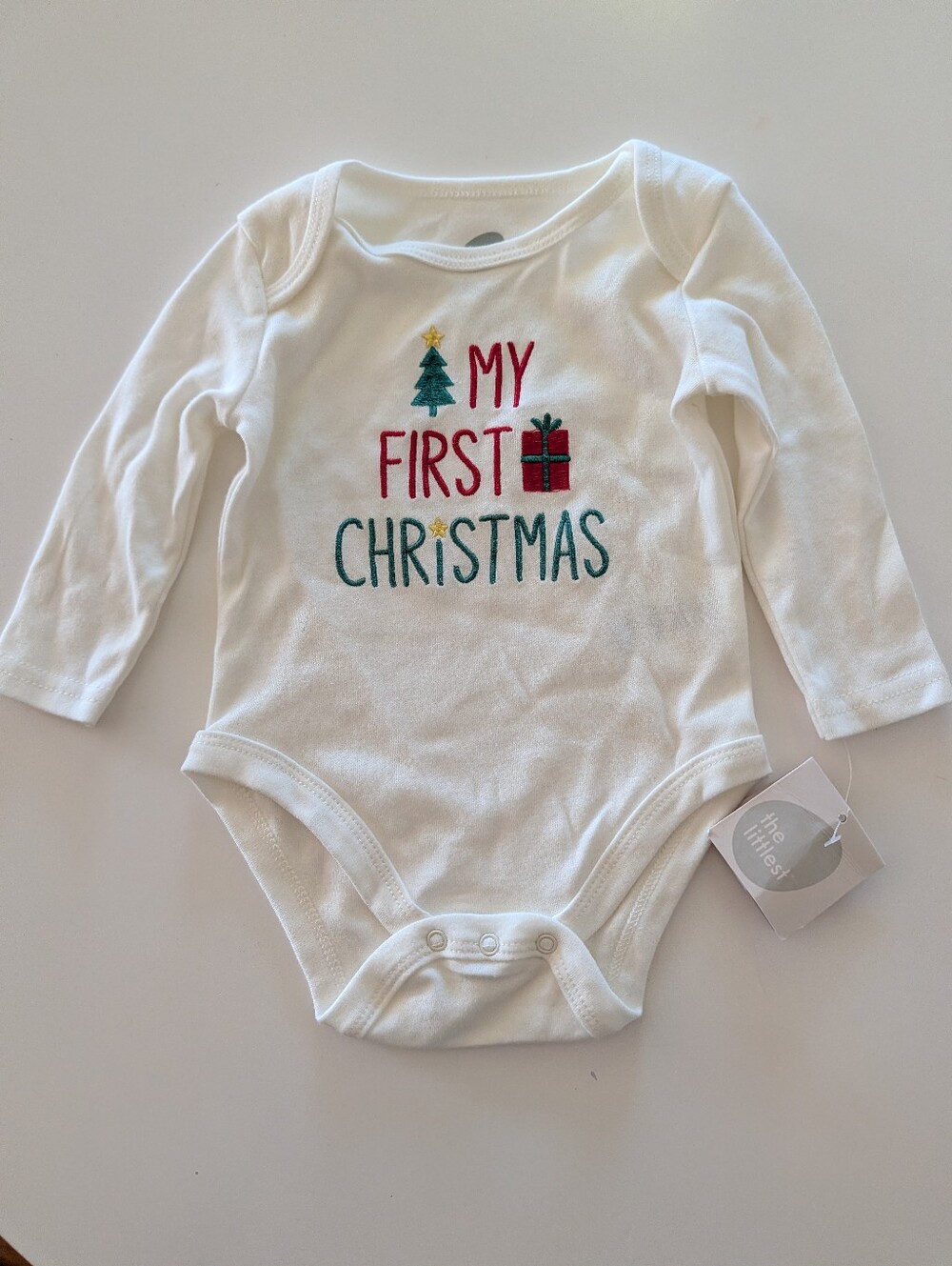 White "My First Christmas" Long-Sleeve Baby One-Piece